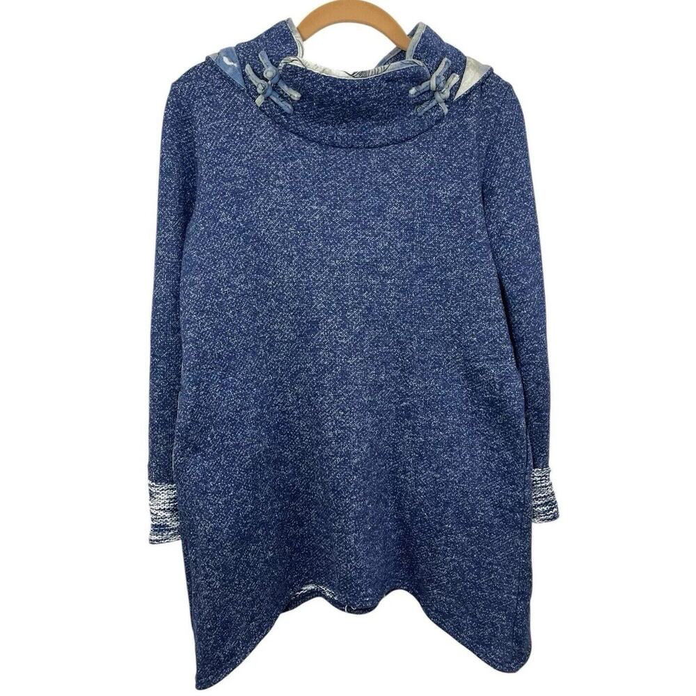 Hoodie Sweatshirt Blue Boho Asian Patchwork Bohemian Pockets Unique Boho